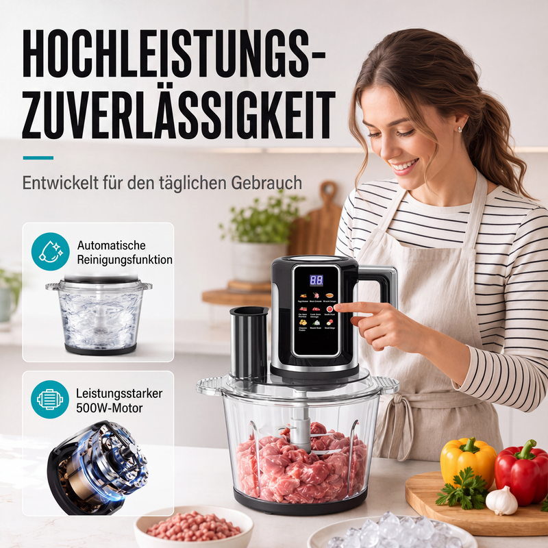 Multifunktionaler Food Processor mit Touch-Bedienung und Glasschüssel