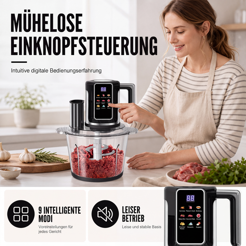 Multifunktionaler Food Processor mit Touch-Bedienung und Glasschüssel