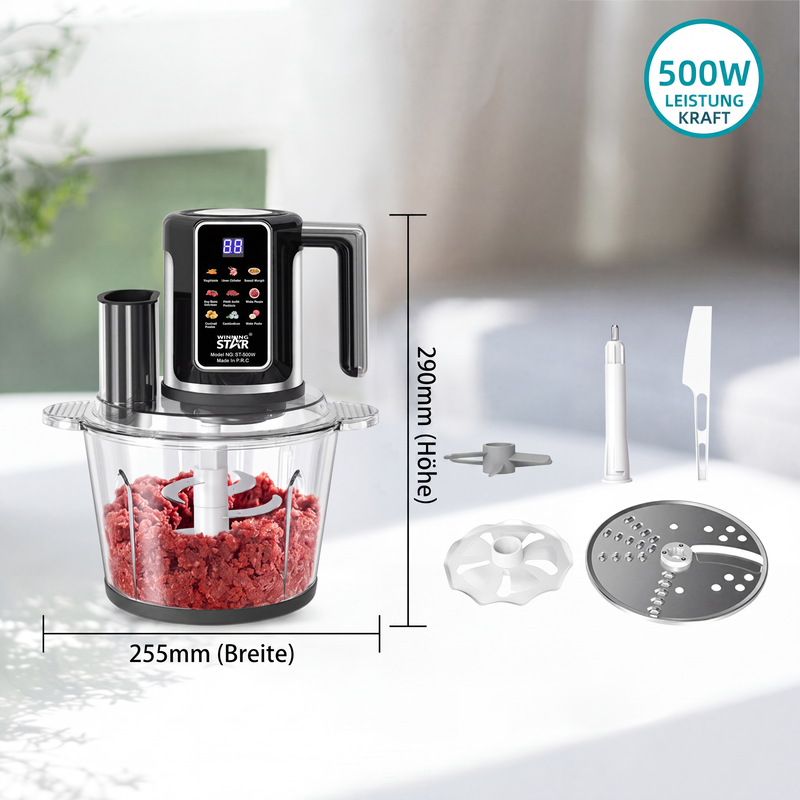 Multifunktionaler Food Processor mit Touch-Bedienung und Glasschüssel