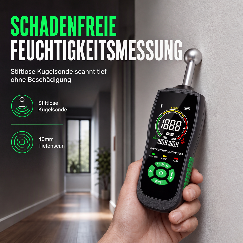MT68 Pinloses kugelförmiges Sensor-Feuchtemessgerät für Wand, Putz, Spachtelmasse, Mauerwerk und Fliesenleckageprüfung
