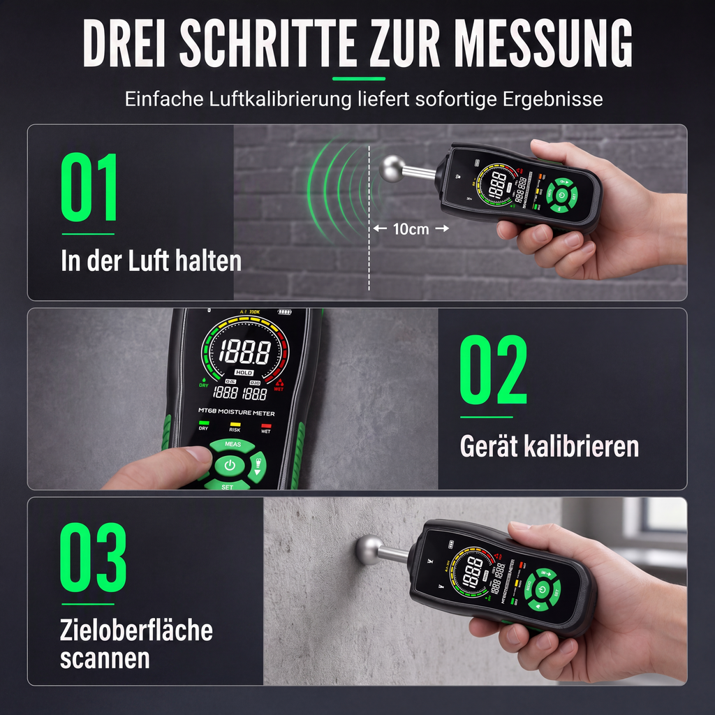 MT68 Pinloses kugelförmiges Sensor-Feuchtemessgerät für Wand, Putz, Spachtelmasse, Mauerwerk und Fliesenleckageprüfung