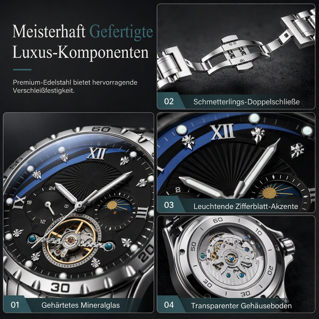Automatische mechanische Uhr für Herren, leuchtend, wasserdicht, Geschäfts-Skelettuhr mit Schwungrad und Edelstahlarmband