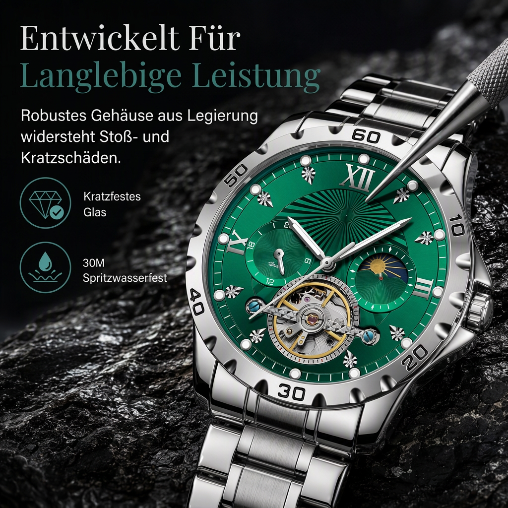 Automatische mechanische Uhr für Herren, leuchtend, wasserdicht, Geschäfts-Skelettuhr mit Schwungrad und Edelstahlarmband