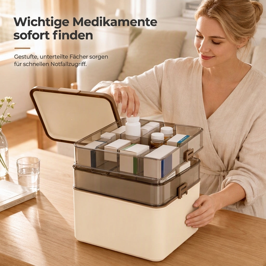 💊 Große Medikamenten-Aufbewahrungsbox aus Kunststoff – Mehrlagig, unterteilt & tragbar für Haushalt & Notfall ✨