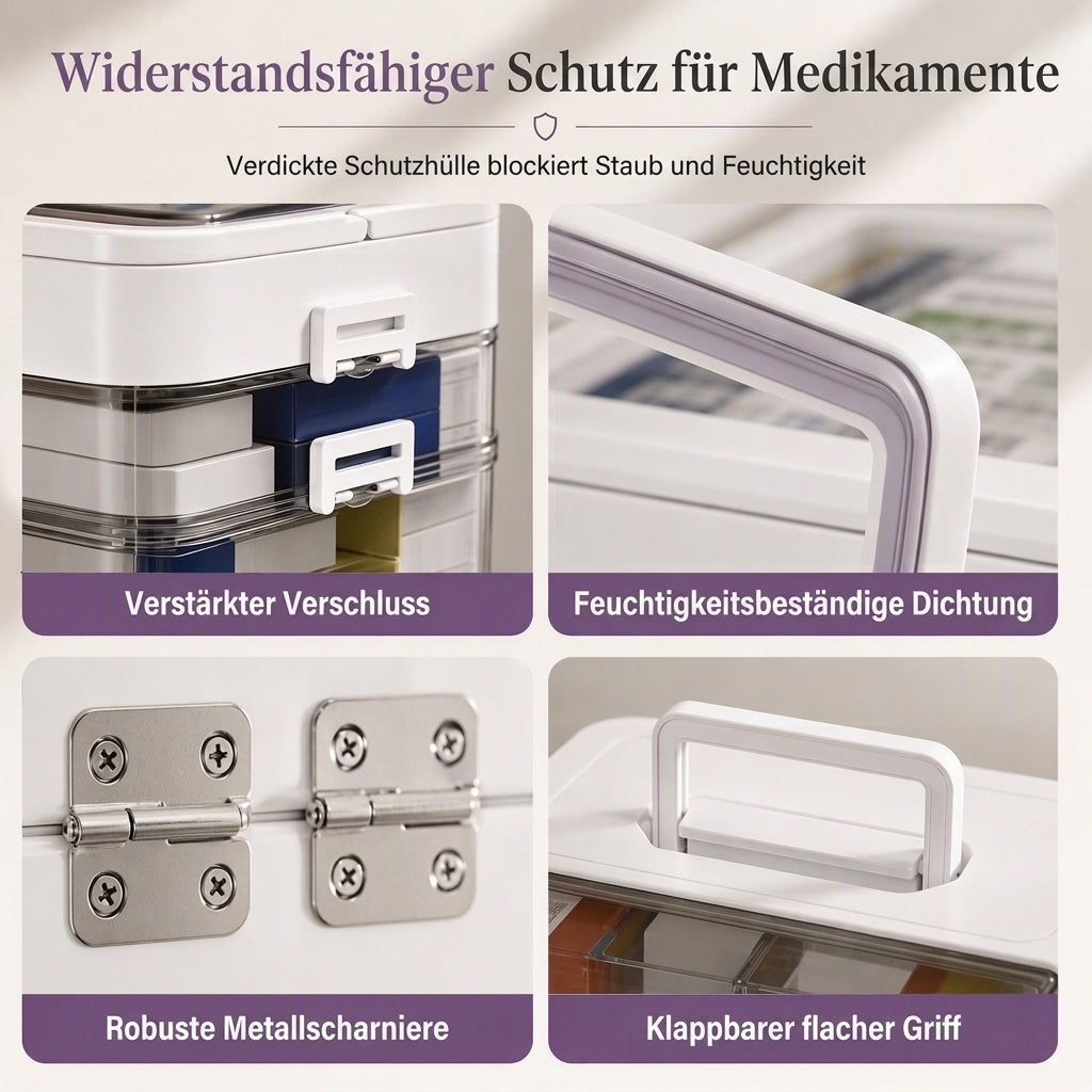 💊 Große Medikamenten-Aufbewahrungsbox aus Kunststoff – Mehrlagig, unterteilt & tragbar für Haushalt & Notfall ✨