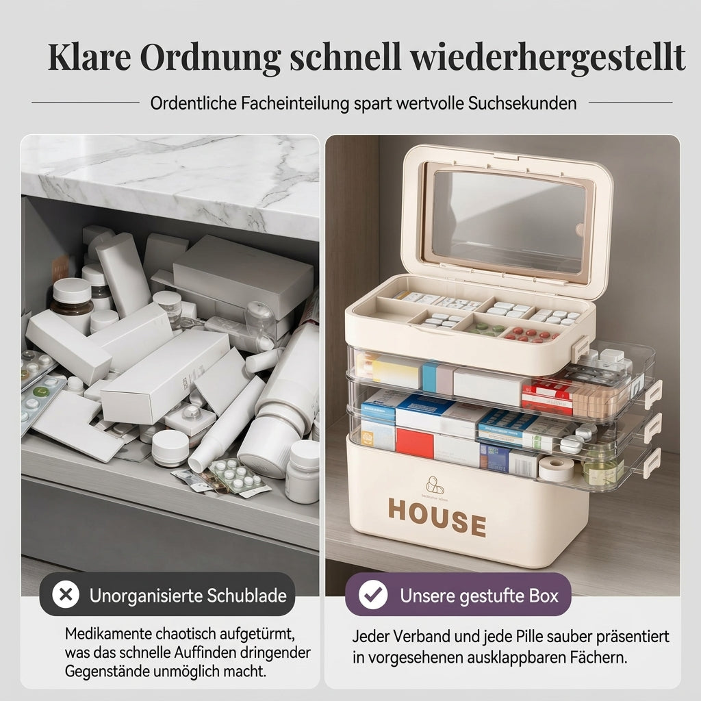 💊 Große Medikamenten-Aufbewahrungsbox aus Kunststoff – Mehrlagig, unterteilt & tragbar für Haushalt & Notfall ✨