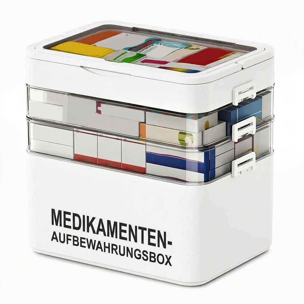 💊 Große Medikamenten-Aufbewahrungsbox aus Kunststoff – Mehrlagig, unterteilt & tragbar für Haushalt & Notfall ✨