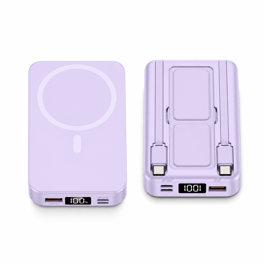 Magnetische kabellose Schnelllade-Powerbank mit integriertem Kabel und Ständer