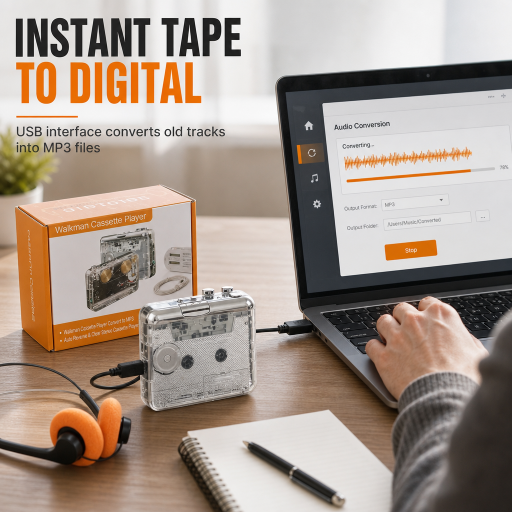 🎧 50 % Rabatt ! Kassetten-Walkman Transparent – Alte Bänder, neues Leben! 🎶 Kassette zu MP3 in 3 Schritten, durchsichtiges Gehäuse, Type-C Anschluss