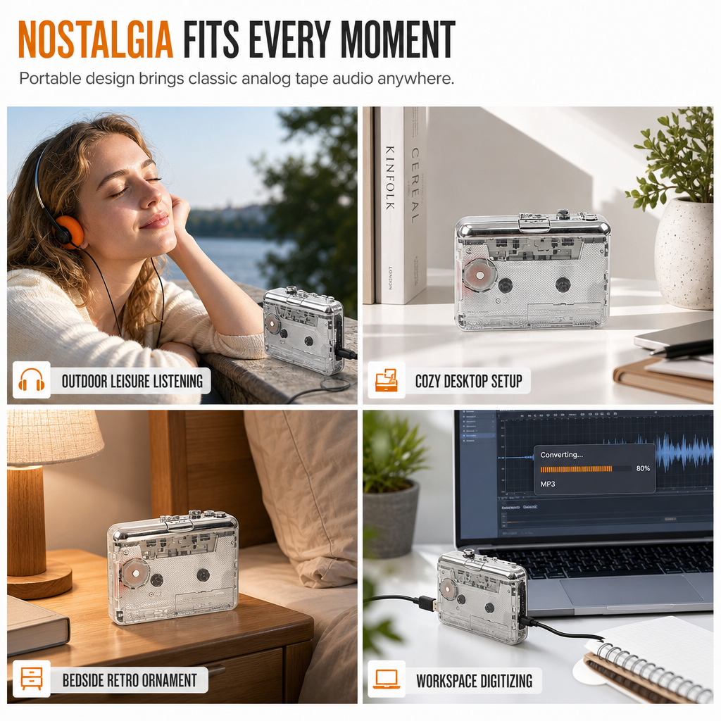 🎧 50 % Rabatt ! Kassetten-Walkman Transparent – Alte Bänder, neues Leben! 🎶 Kassette zu MP3 in 3 Schritten, durchsichtiges Gehäuse, Type-C Anschluss