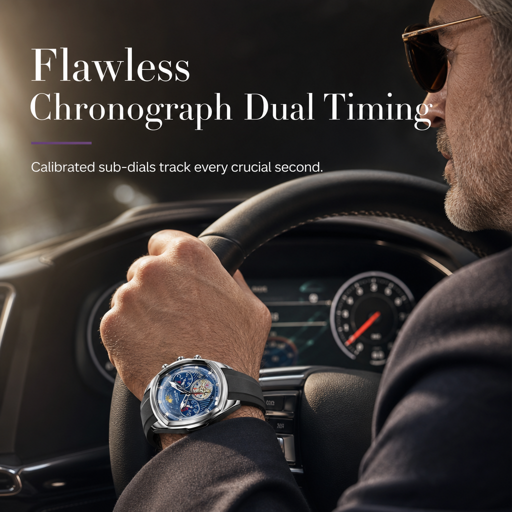 🕰️ Herren Tonneau Quarz-Chronograph mit skelettiertem Zifferblatt, Mondphase, Kalender & Silikonarmband