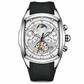 🕰️ Herren Tonneau Quarz-Chronograph mit skelettiertem Zifferblatt, Mondphase, Kalender & Silikonarmband