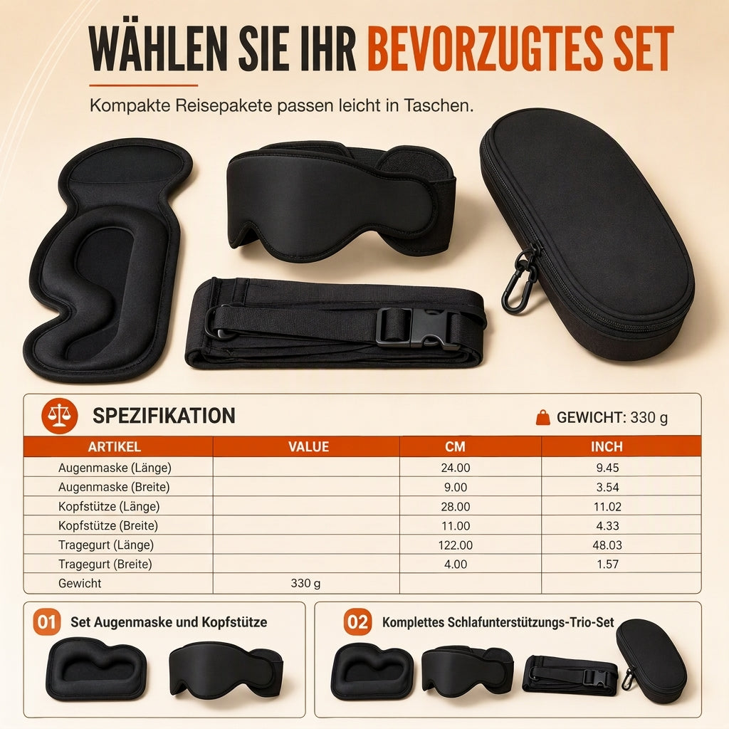 📢📢50% RABATT !!⏰Set aus integriertem Memory-Foam-Reisekissen und 3D-abdunkelnder Schlafmaske zur Nackenstütze auf Reisen