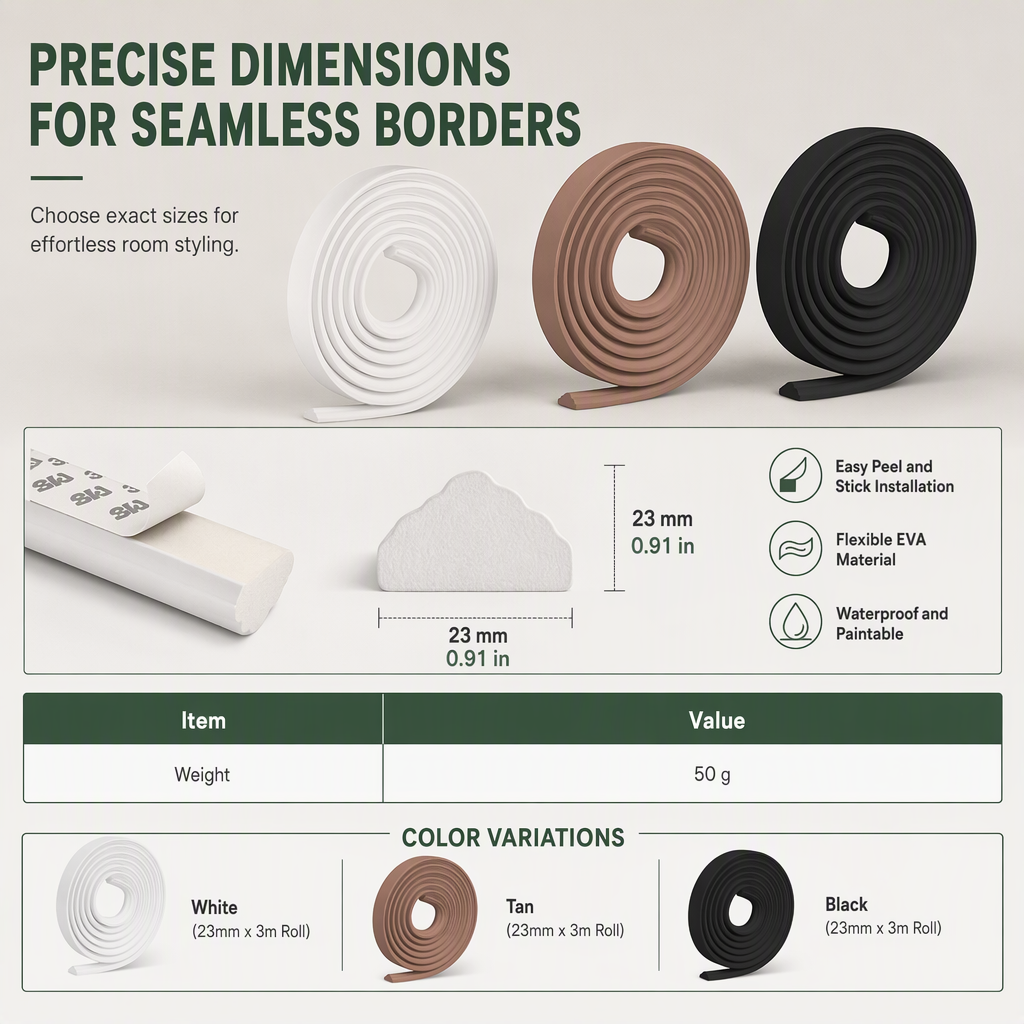 EVA Adhesive Decorative Molding Trim Strip for TV Background Wall Border and Ceiling 23mm Wide 3