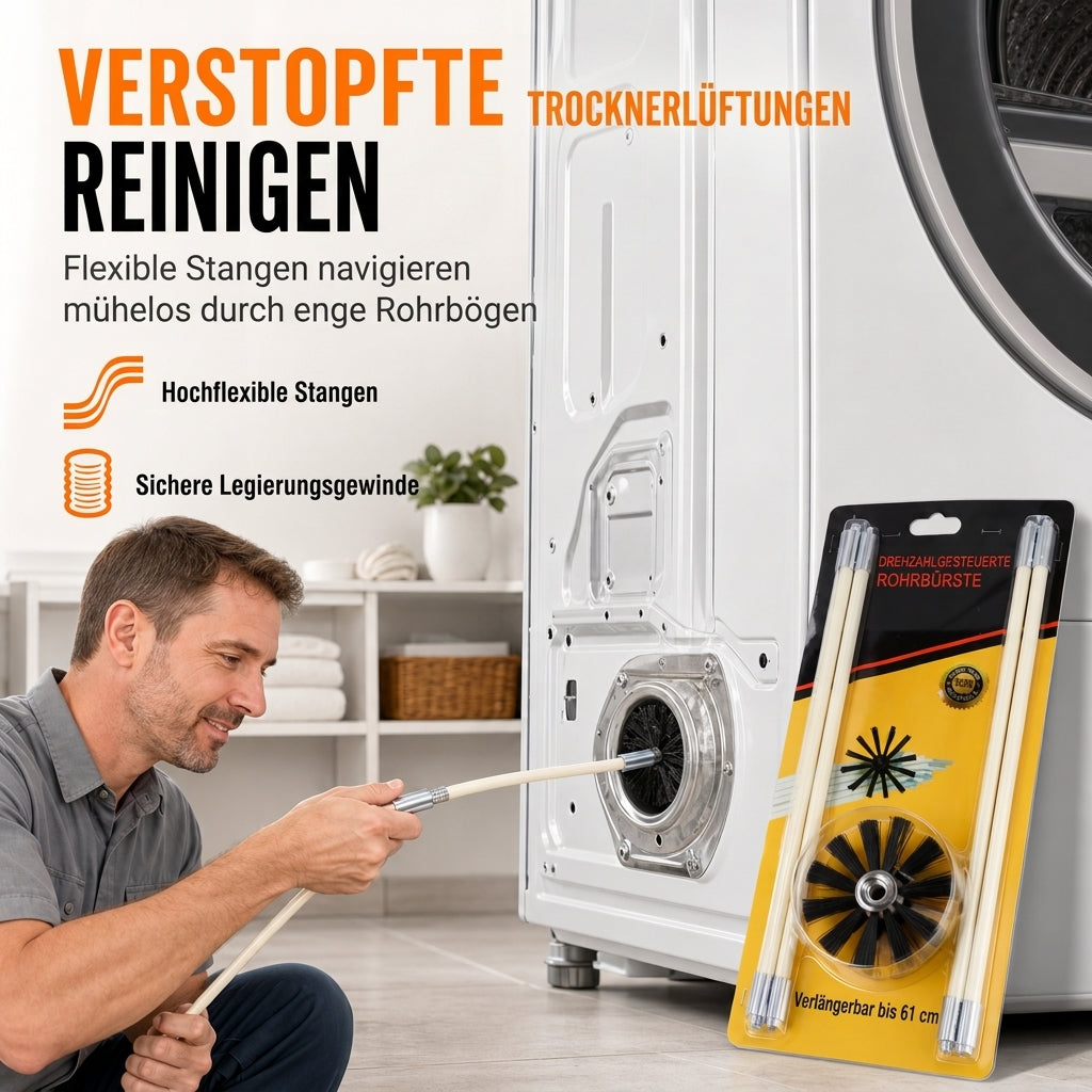 Rotierendes Reinigungsbürsten-Set für Kamine und Trocknerrohre mit flexiblen Stangen und Nylon-Bürstenkopf für die Reinigung von Heizkesseln und Rohren