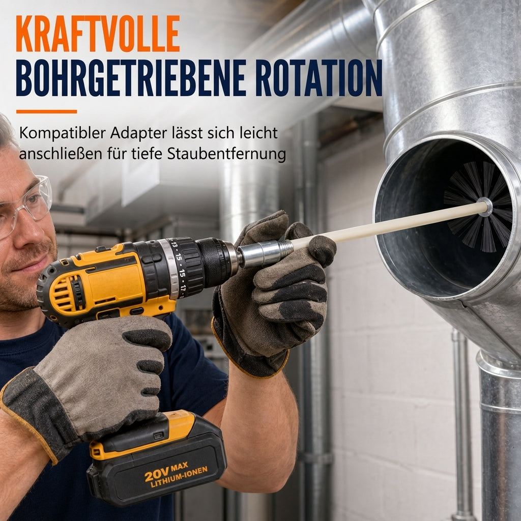 Rotierendes Reinigungsbürsten-Set für Kamine und Trocknerrohre mit flexiblen Stangen und Nylon-Bürstenkopf für die Reinigung von Heizkesseln und Rohren