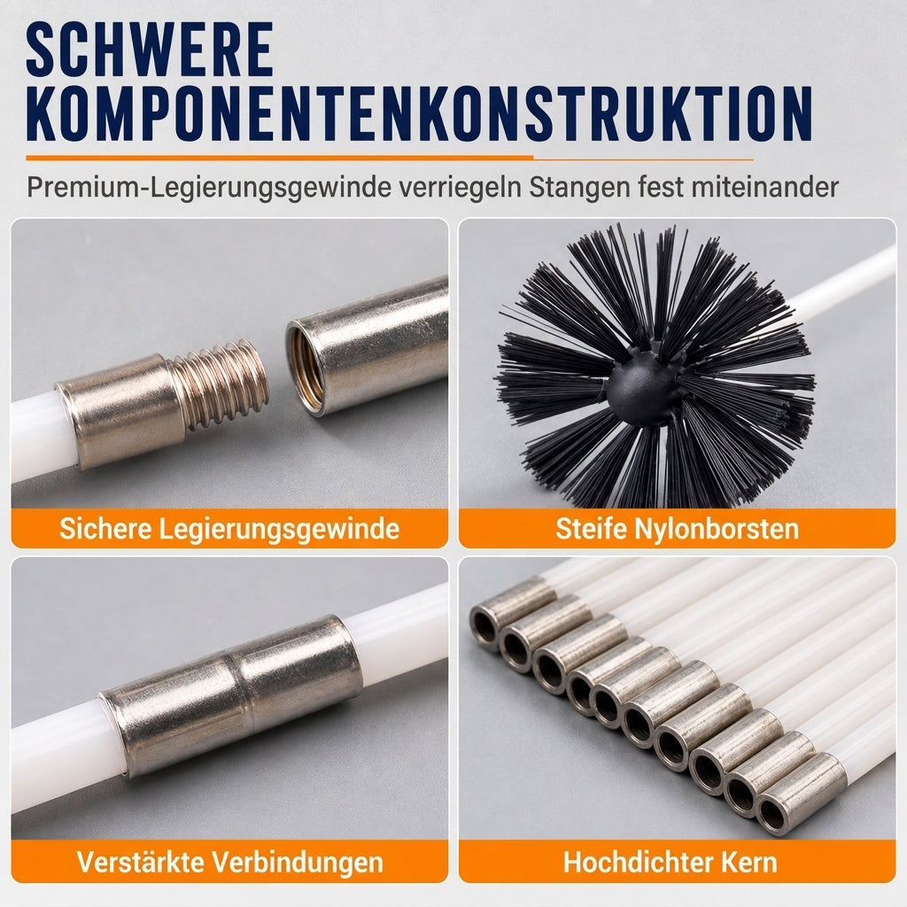 Rotierendes Reinigungsbürsten-Set für Kamine und Trocknerrohre mit flexiblen Stangen und Nylon-Bürstenkopf für die Reinigung von Heizkesseln und Rohren