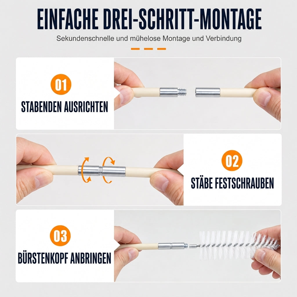 Rotierendes Reinigungsbürsten-Set für Kamine und Trocknerrohre mit flexiblen Stangen und Nylon-Bürstenkopf für die Reinigung von Heizkesseln und Rohren