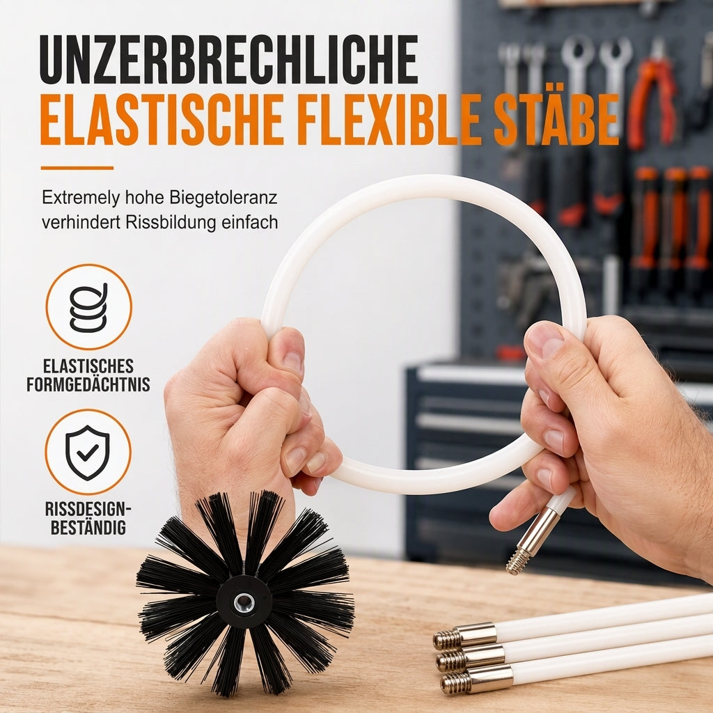 Rotierendes Reinigungsbürsten-Set für Kamine und Trocknerrohre mit flexiblen Stangen und Nylon-Bürstenkopf für die Reinigung von Heizkesseln und Rohren