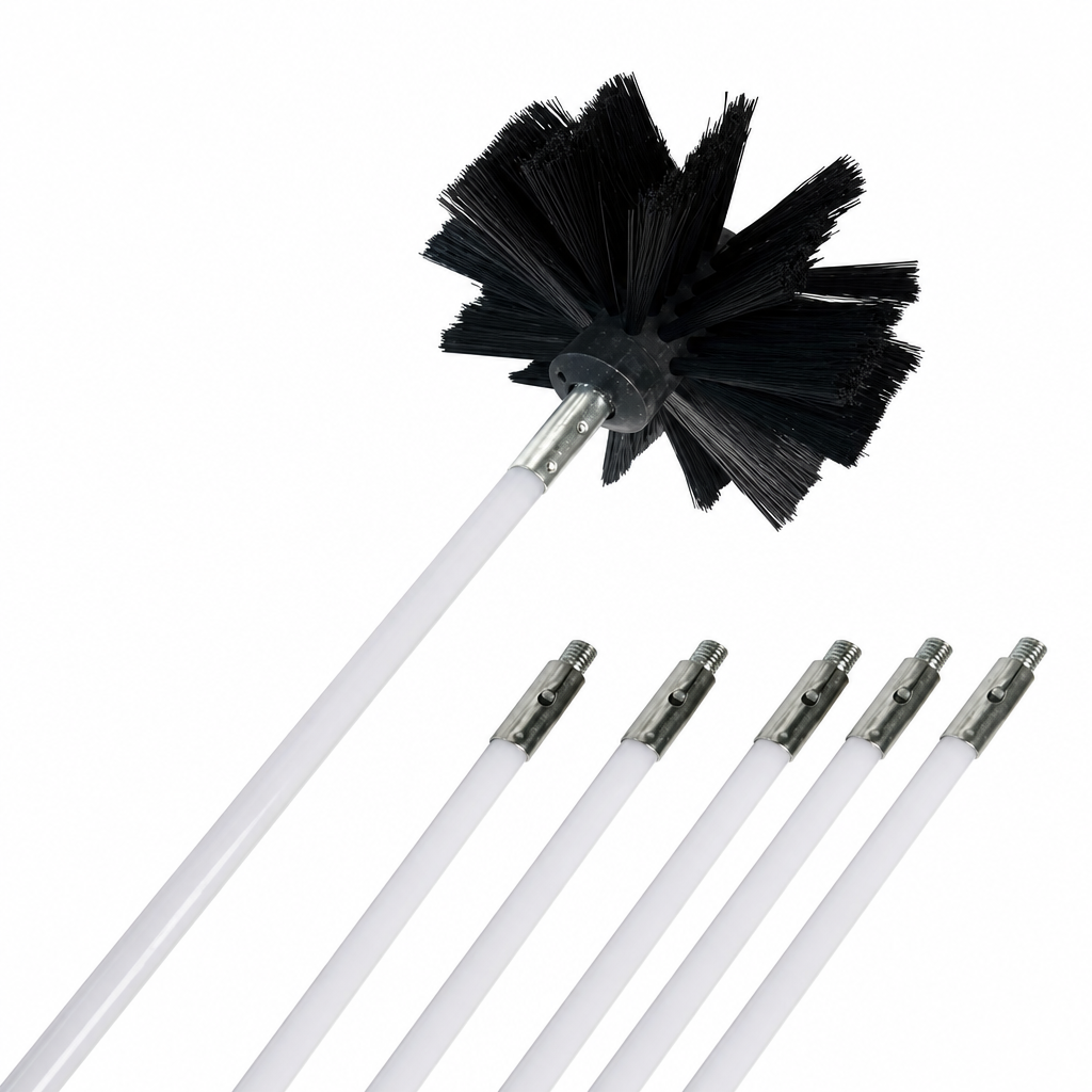 Rotierendes Reinigungsbürsten-Set für Kamine und Trocknerrohre mit flexiblen Stangen und Nylon-Bürstenkopf für die Reinigung von Heizkesseln und Rohren