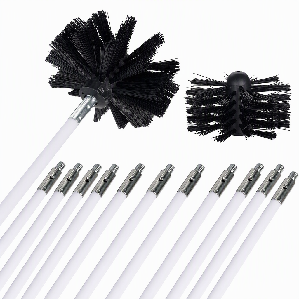 Rotierendes Reinigungsbürsten-Set für Kamine und Trocknerrohre mit flexiblen Stangen und Nylon-Bürstenkopf für die Reinigung von Heizkesseln und Rohren