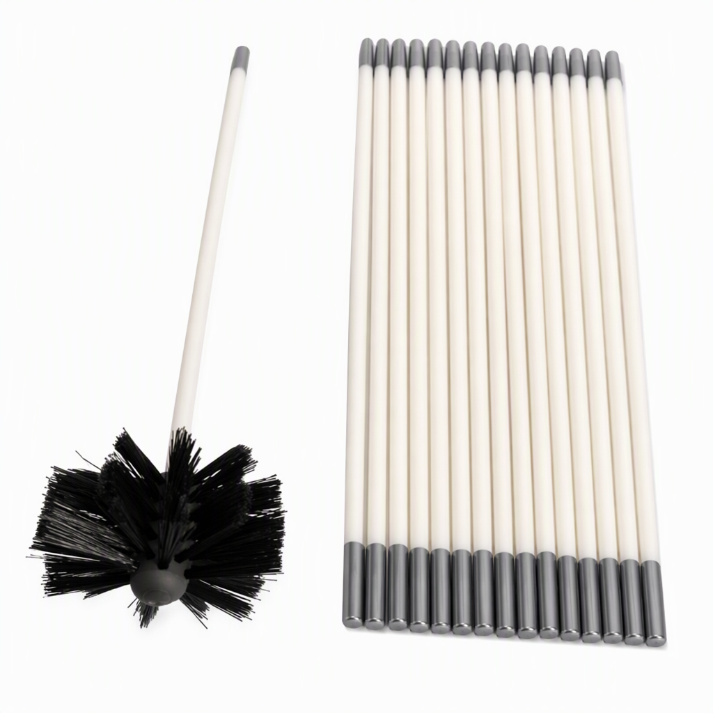 Rotierendes Reinigungsbürsten-Set für Kamine und Trocknerrohre mit flexiblen Stangen und Nylon-Bürstenkopf für die Reinigung von Heizkesseln und Rohren