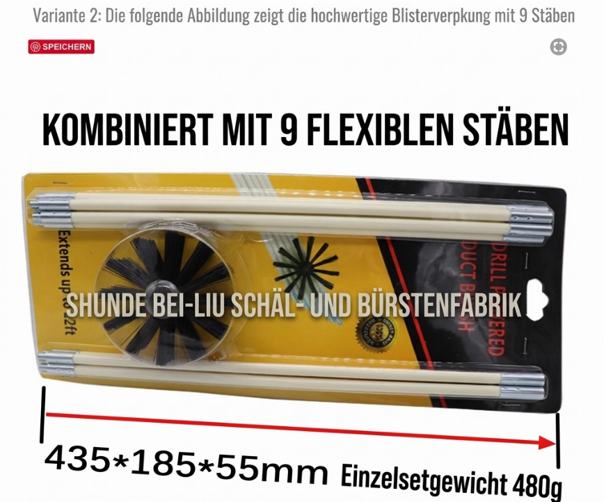 Rotierendes Reinigungsbürsten-Set für Kamine und Trocknerrohre mit flexiblen Stangen und Nylon-Bürstenkopf für die Reinigung von Heizkesseln und Rohren