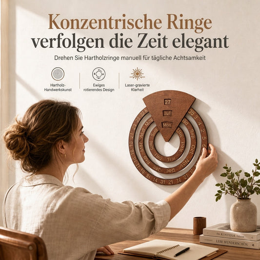 📢📢 50% RABATT !! ⏰ Kreisformiger, hölzerner, drehbarer ewiger Kalender als Wanddekoration