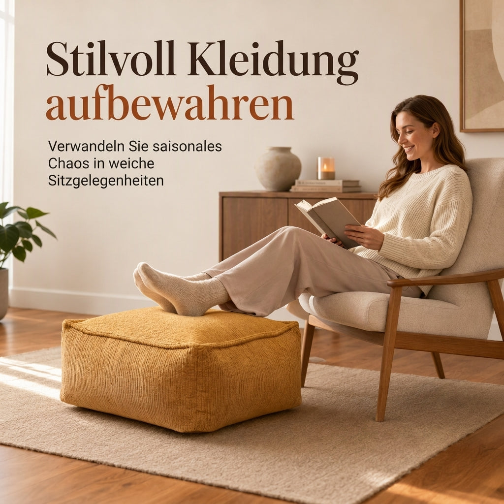 ⏳ Zeitlich begrenzter Rabatt von 50 % ⏰ Aufbewahrungs-Hockerbezug: Füllbar mit Kleidung, breiter Reißverschluss, waschbar, 45 x 45 x 23 cm 🧺🛋️