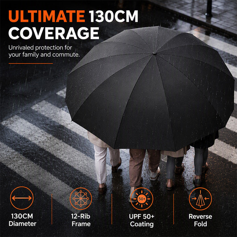 🌧️ 50 % Rabatt ! Faltregenschirm Extra Groß Windfest – Trotzt jedem Sturm, maximaler Schutz! 🛡️ 130 cm XXL-Dach, 12 verstärkte Rippen, schnelltrocknend ⚡