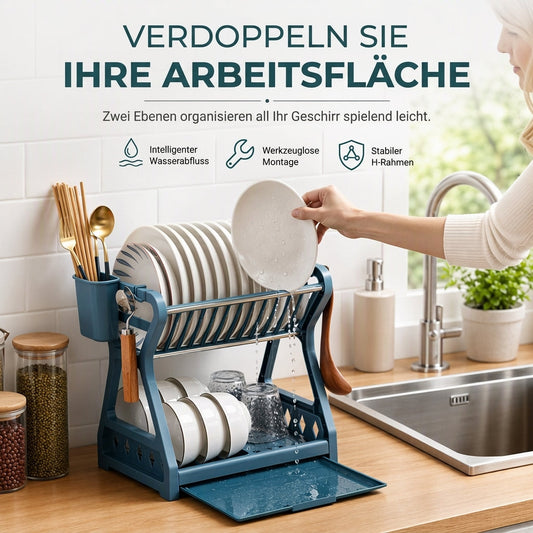 ✨ JETZT 50 % RABATT! !✨Mehrschichtige Küchen-Abtropfgestell und Aufbewahrungsorganizer für Geschirr mit Stahlrahmen