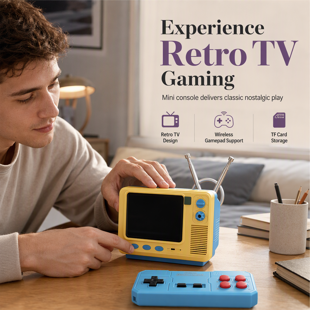 Klassische Retro Mini TV-Spielekonsole GV300S – Nostalgische kabellose Handheld-Konsole mit TF-Kartenversion