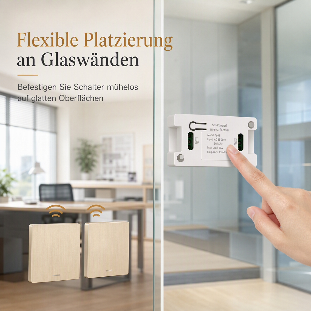 Kabelloses Funk Lichtschalter Set ohne Verkabelung mit selbstklebendem Wandschalter und Empfänger für 220V Haushaltslampen