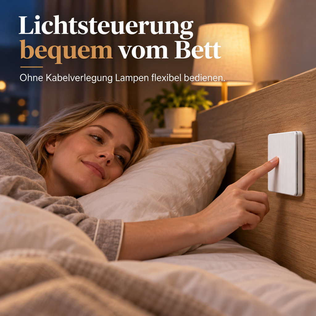 Kabelloses Funk Lichtschalter Set ohne Verkabelung mit selbstklebendem Wandschalter und Empfänger für 220V Haushaltslampen