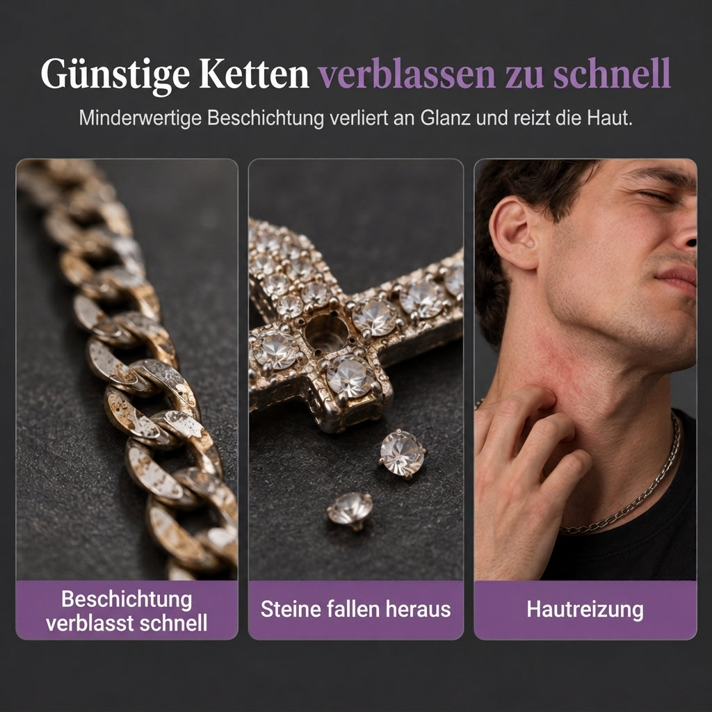 ✝️ Zweilagige Halskette mit Kreuz-Anhänger aus Kupfer – vollständig mit Zirkonia besetzt, elegant & funkelnd
