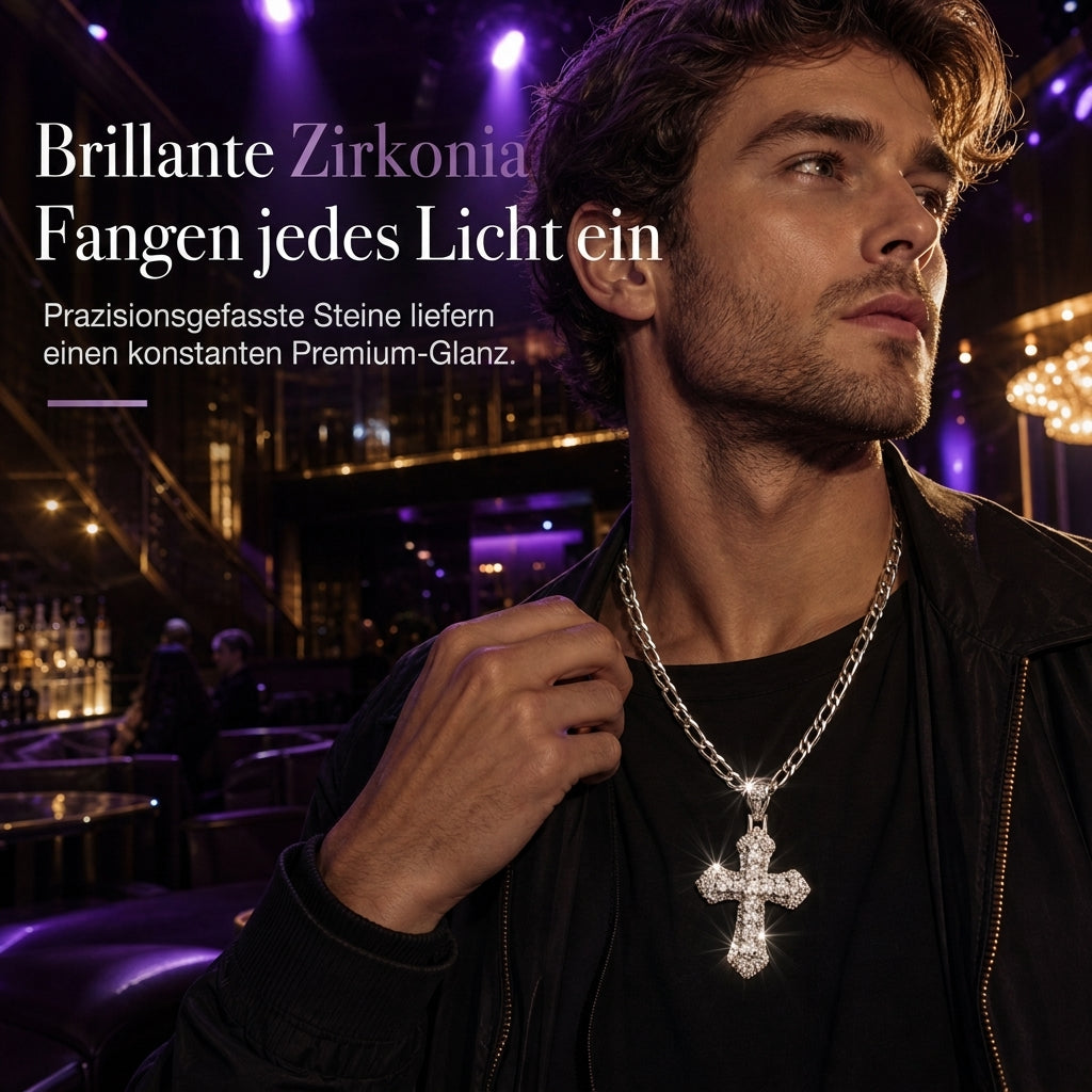 ✝️ Zweilagige Halskette mit Kreuz-Anhänger aus Kupfer – vollständig mit Zirkonia besetzt, elegant & funkelnd