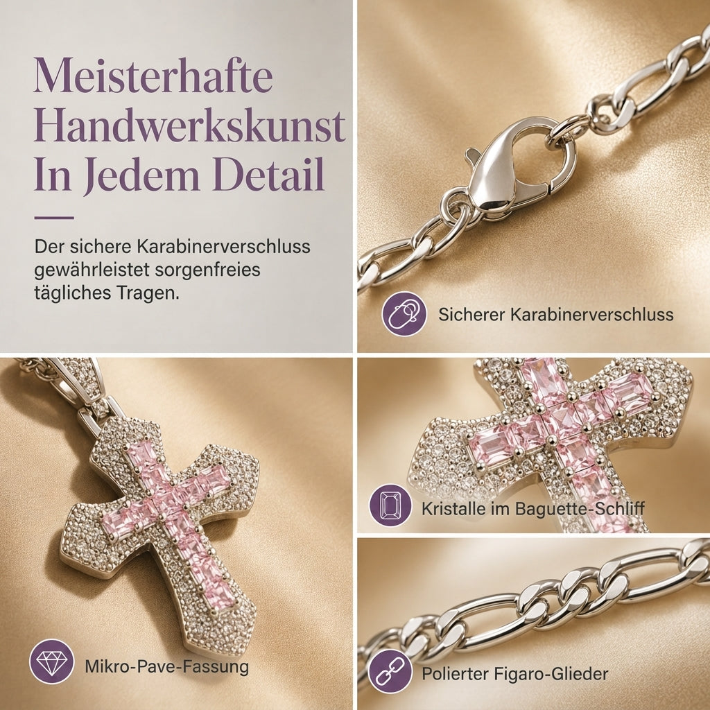 ✝️ Zweilagige Halskette mit Kreuz-Anhänger aus Kupfer – vollständig mit Zirkonia besetzt, elegant & funkelnd