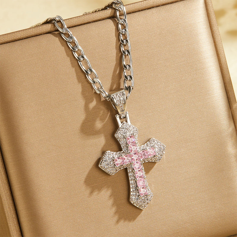 ✝️ Zweilagige Halskette mit Kreuz-Anhänger aus Kupfer – vollständig mit Zirkonia besetzt, elegant & funkelnd