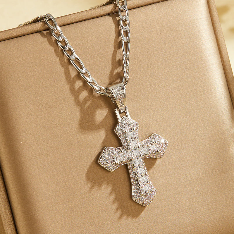✝️ Zweilagige Halskette mit Kreuz-Anhänger aus Kupfer – vollständig mit Zirkonia besetzt, elegant & funkelnd