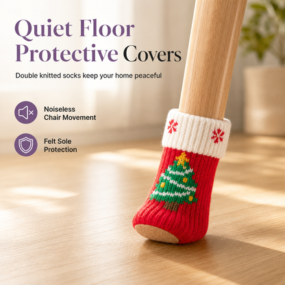🎄 Weihnachtliche Stuhlbeinsocken 4er-Set – gestrickt, mit Filzgleitern, rutschfest & verdickt für Bodenschutz