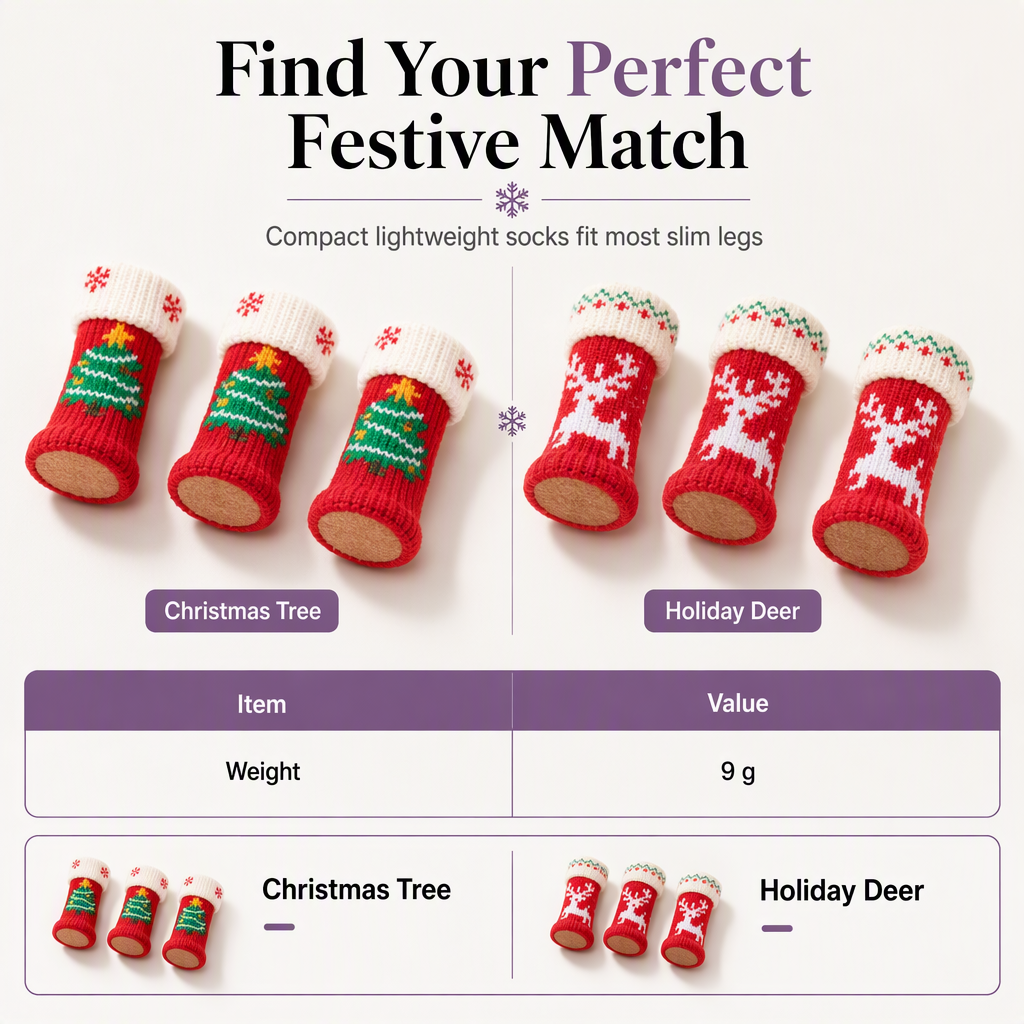 🎄 Weihnachtliche Stuhlbeinsocken 4er-Set – gestrickt, mit Filzgleitern, rutschfest & verdickt für Bodenschutz
