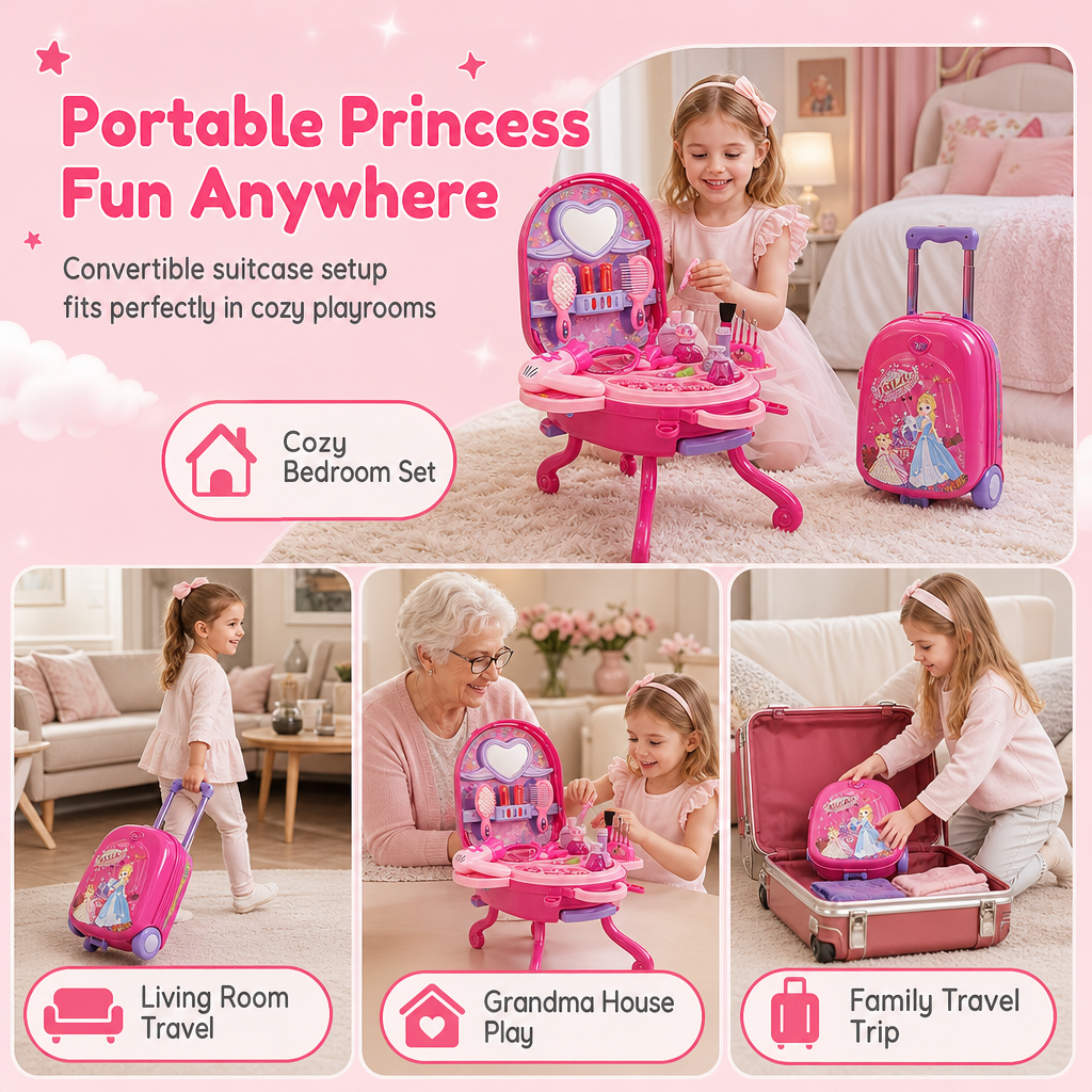 📢📢 50 % RABATT🎀Schminkkoffer mit Spiel-Schminktisch für Kinder – Tragbares Rollenspiel-Set für Mädchen