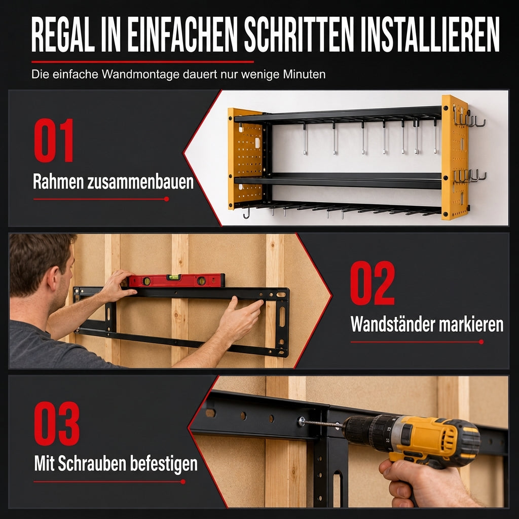 📢📢 50 % RABATT 🛠️ Wandmontiertes Werkzeugregal aus Stahl – Bohrer & Werkzeuge platzsparend aufbewahren