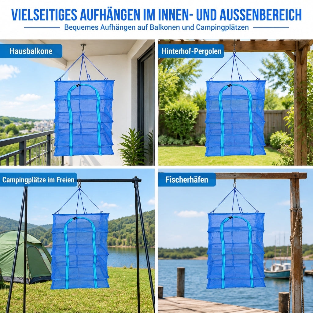 Mehrschichtiges, faltbares, hängendes Netz-Trocknungsgestell aus Nylon mit Haken, verdickt, Mücken- und Fliegenschutz