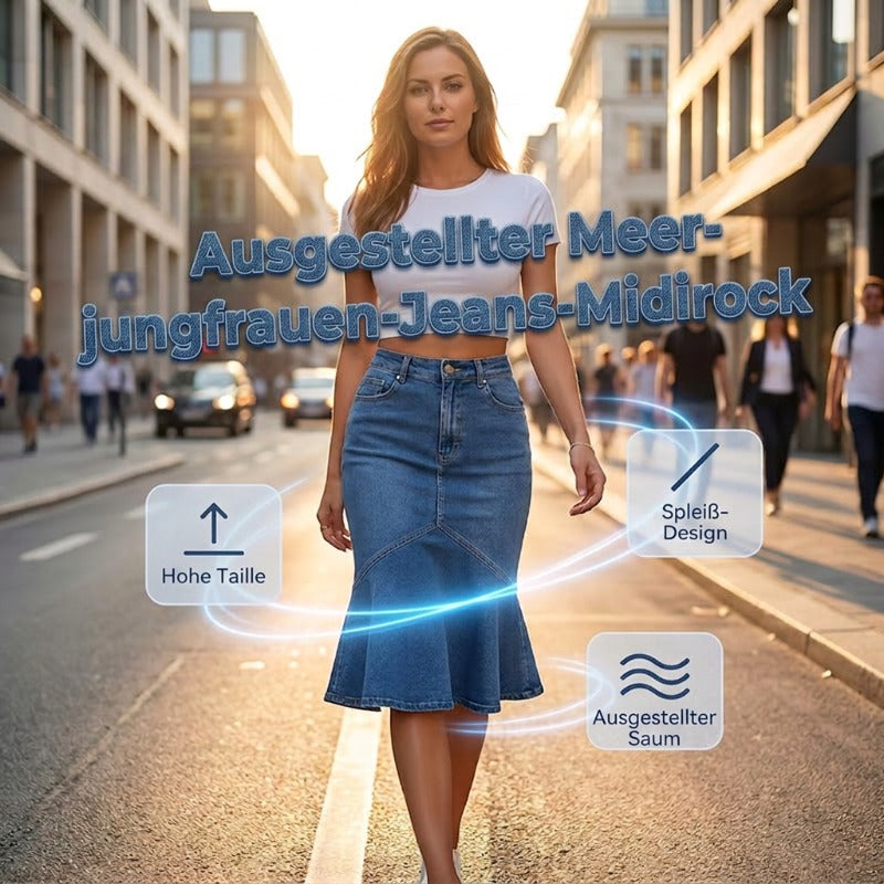 ✨Ausgestellter Midi-Rock aus Denim im Meerjungfrauen-Stil