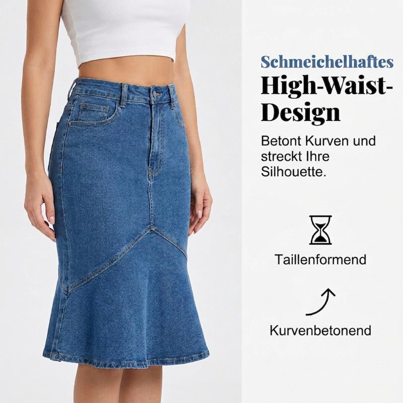 ✨Ausgestellter Midi-Rock aus Denim im Meerjungfrauen-Stil