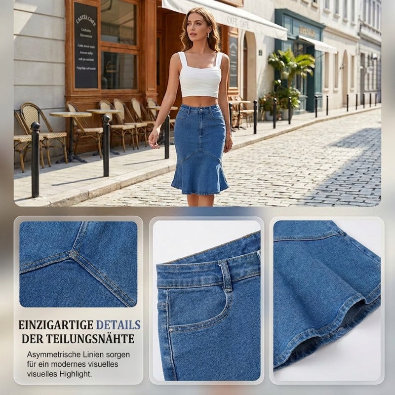✨Ausgestellter Midi-Rock aus Denim im Meerjungfrauen-Stil