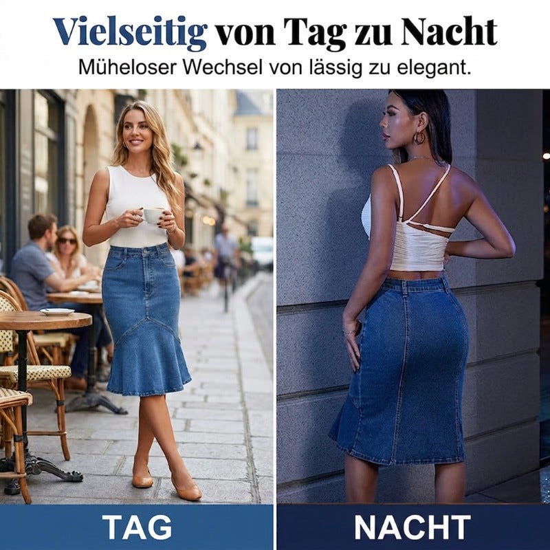 ✨Ausgestellter Midi-Rock aus Denim im Meerjungfrauen-Stil