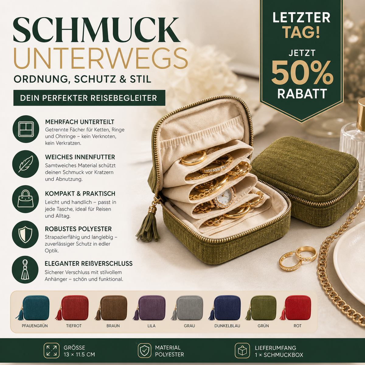 🔥 Heute -50 %! 💎 Mini-Schmucktasche mit Reißverschluss – kompakt, elegant & perfekt für Reisen