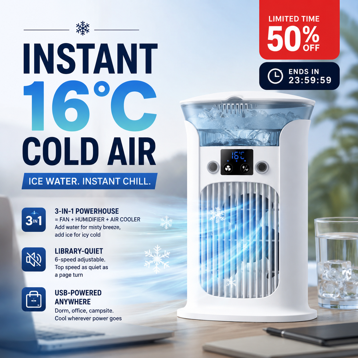 🔥Zeitlich begrenztes Angebot: 50 % Rabatt🔥3-in-1-Tischventilator